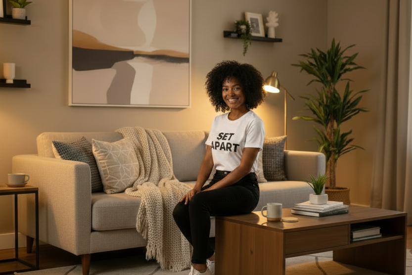 Black woman wearing Set Apart t-shirt